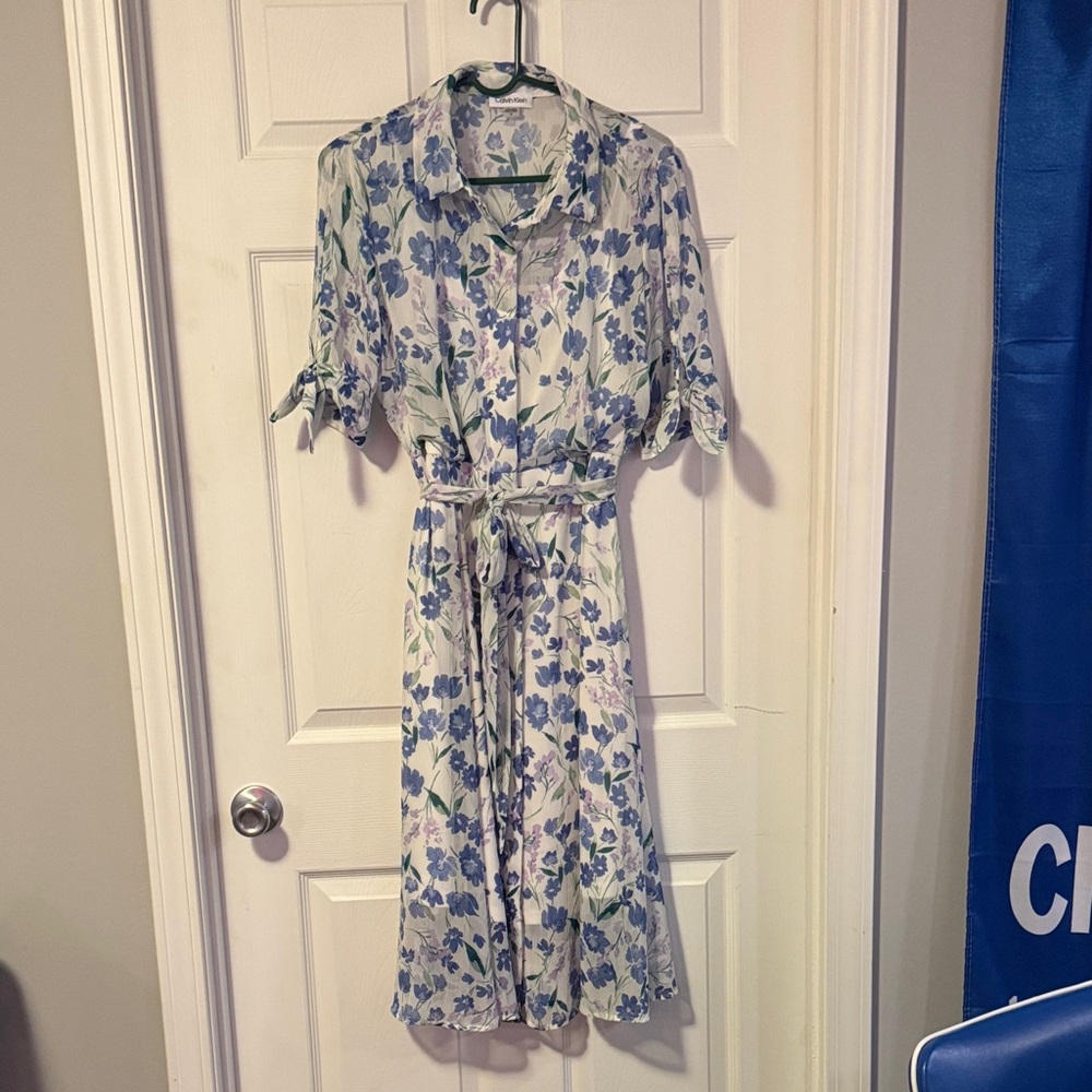 Calvin Klein Floral Blue and White Dress